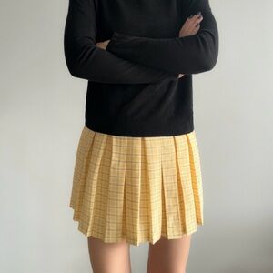 Yellow Plaid Pleated Skirt
